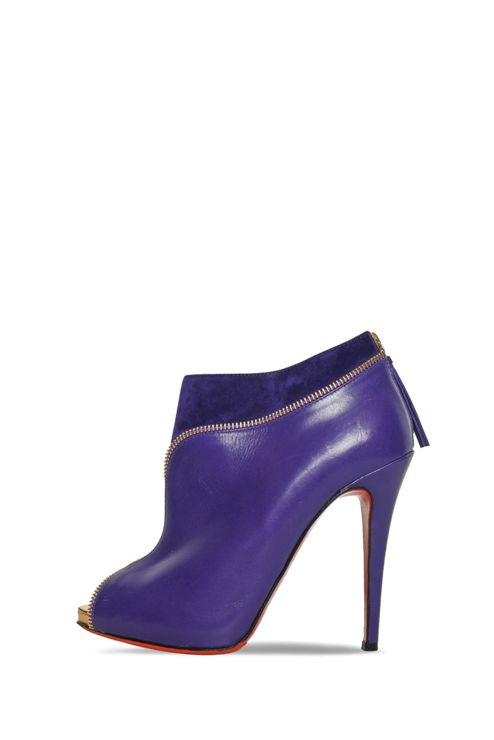 Christian Louboutin Size 38 Leather & Suede Col Zippe Peep Toe Ankle Boots
