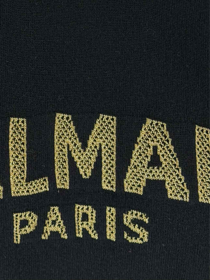 Balmain Size 44 Embroidered Log Cropped Wool-Blend Sweater
