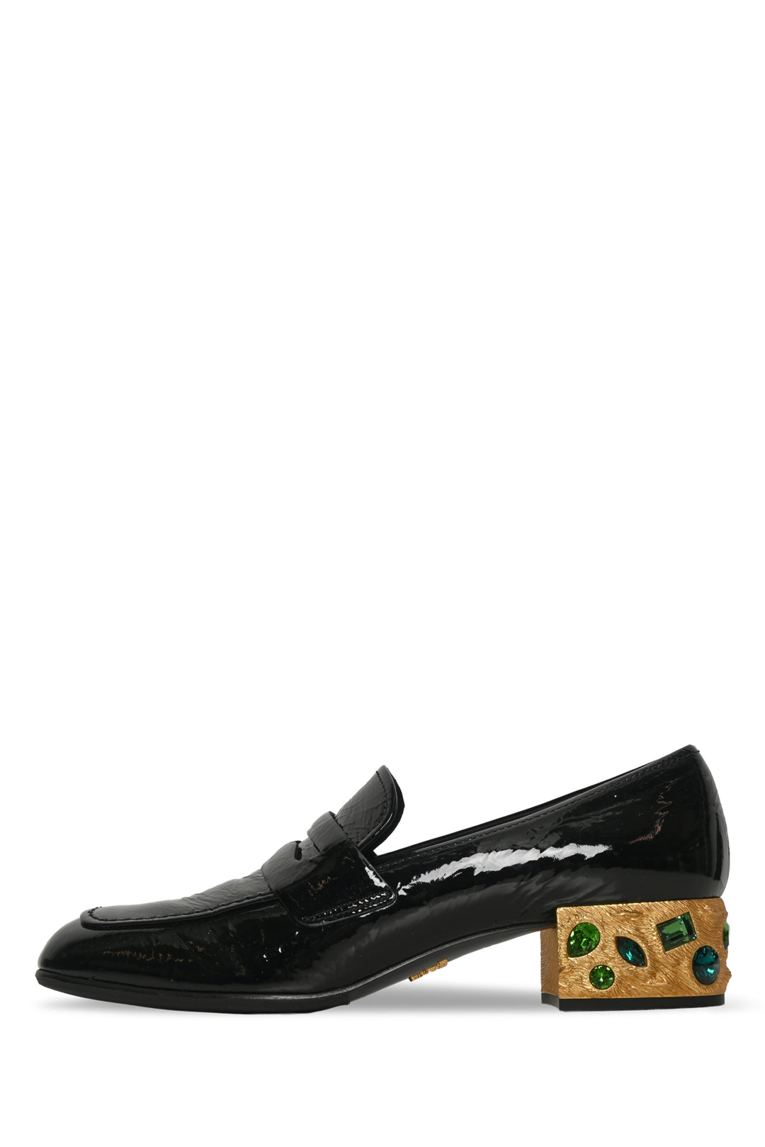 Prada Size 40 Patent Leather Jeweled Loafers