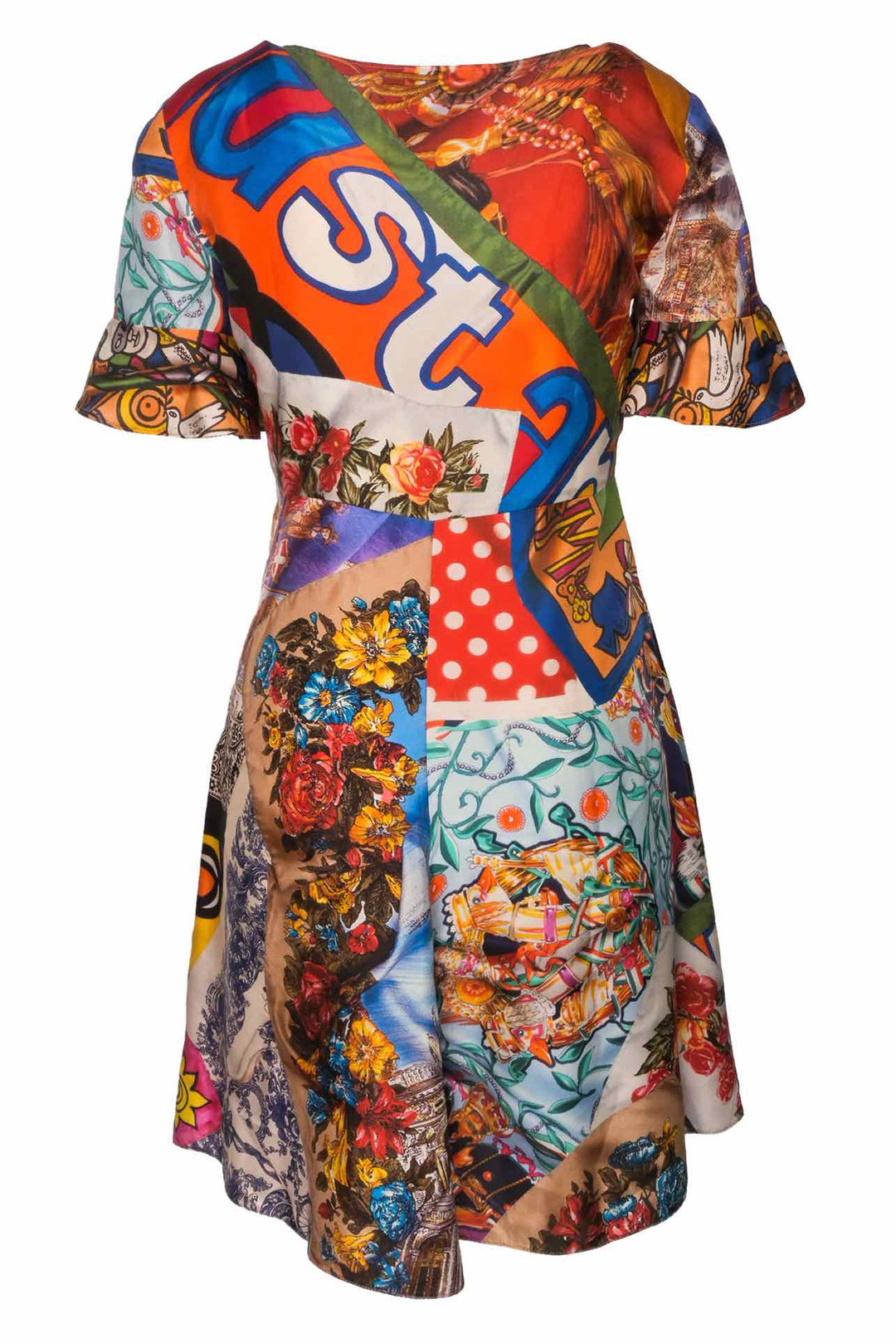 Moschino Couture Size 6 Printed Silk Patchwork Dress