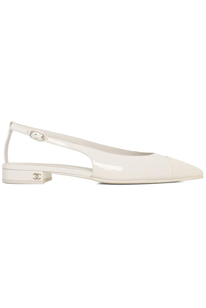 Chanel Size 39.5 2023 Interlocking CC Logo Patent Leather Slingback Flats