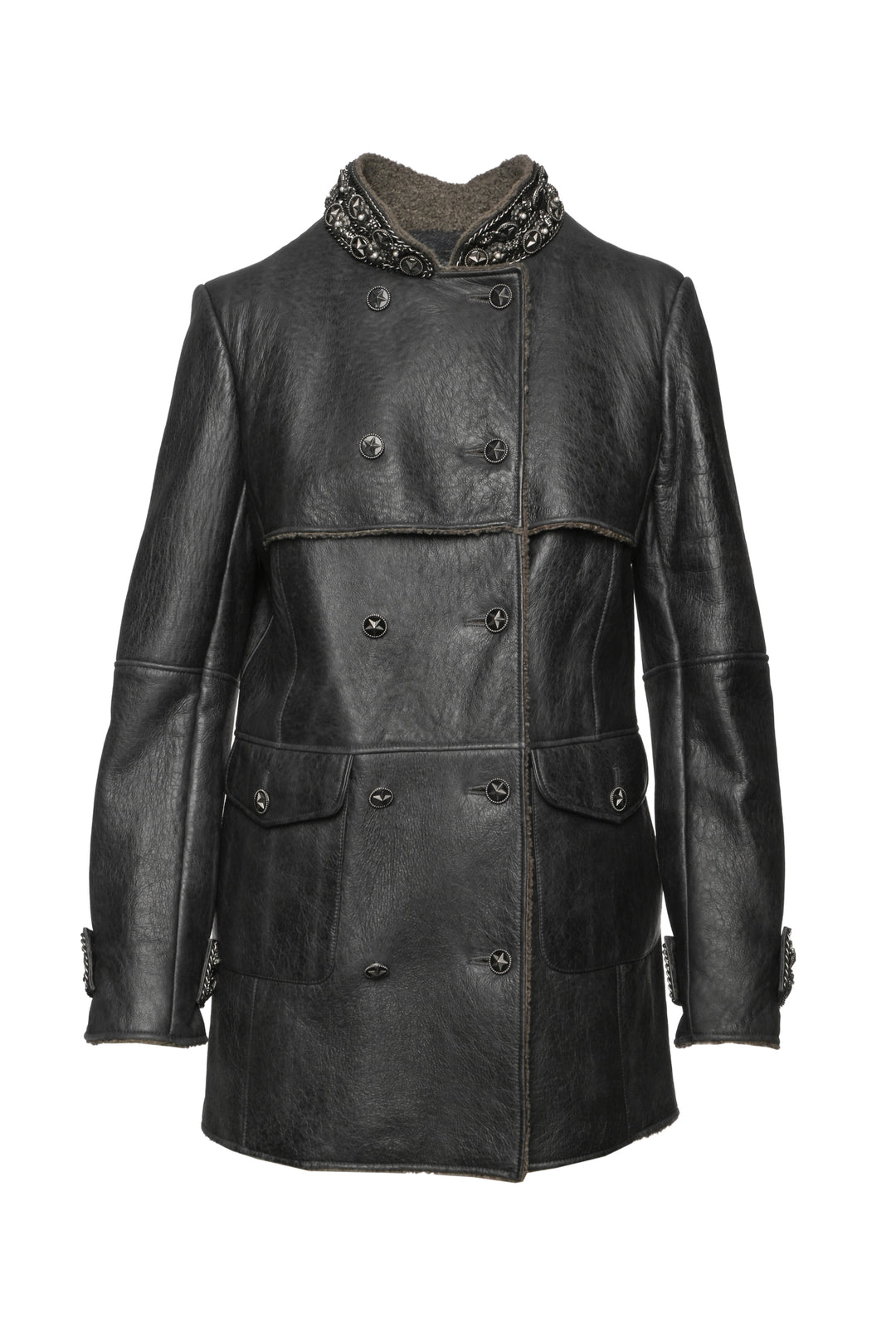 Chanel Size 8 2007 Shearling Embellished Double Breasted Coat