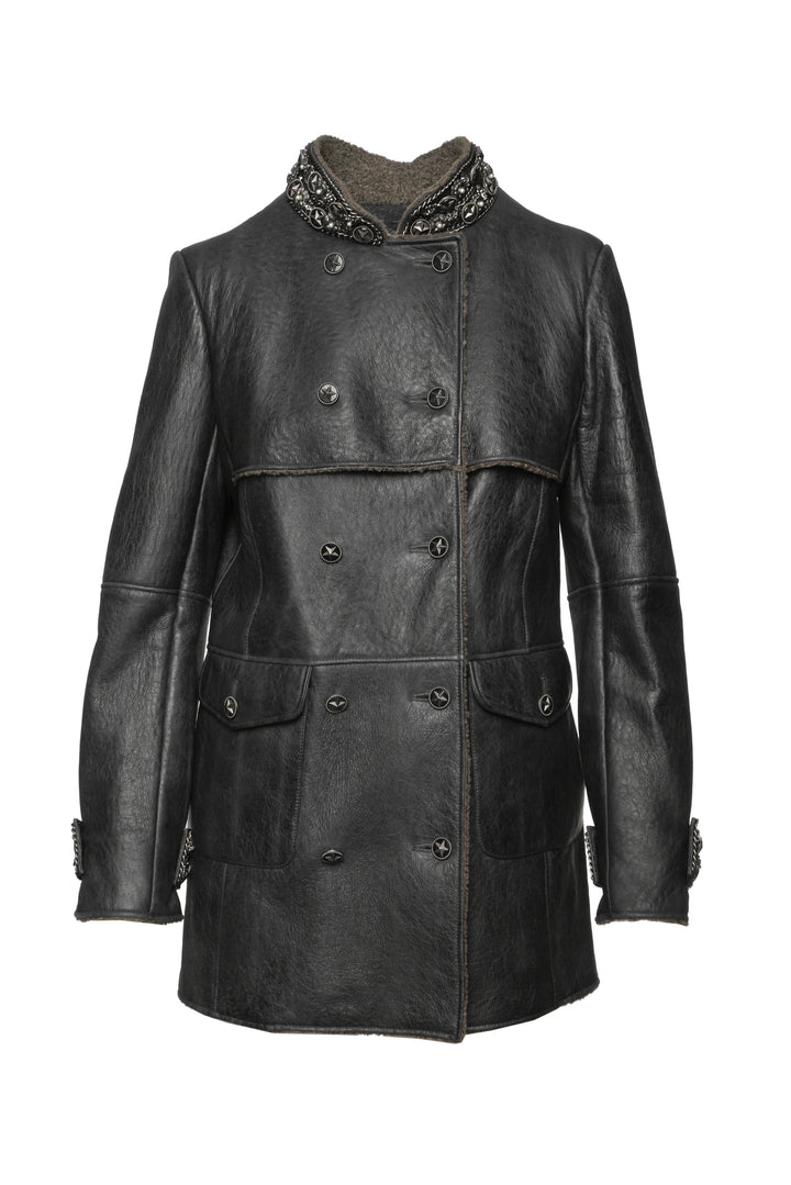 Chanel Size 8 2007 Shearling Embellished Double Breasted Coat