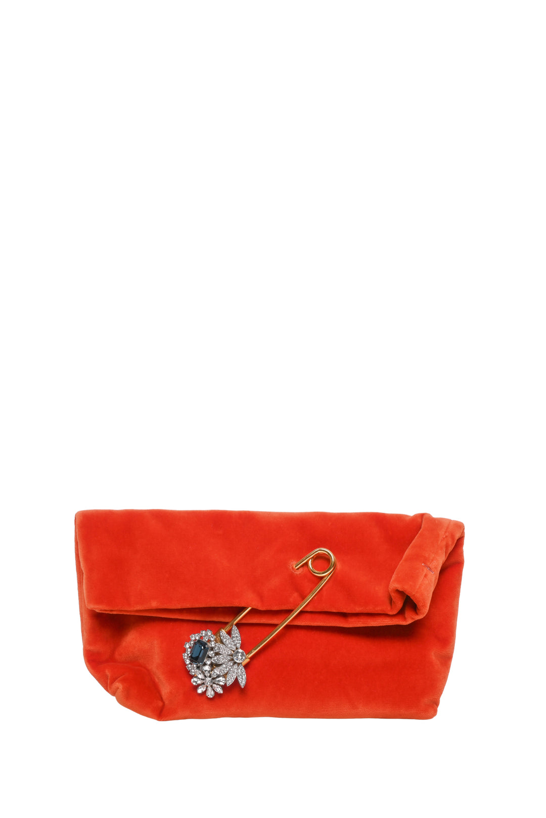 Burberry Embellished Safety Pin Foldover Velvet Clutch