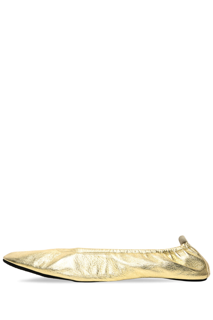 Gucci Size 40 Vintage Golod Leather Fold Up Ballet Flats
