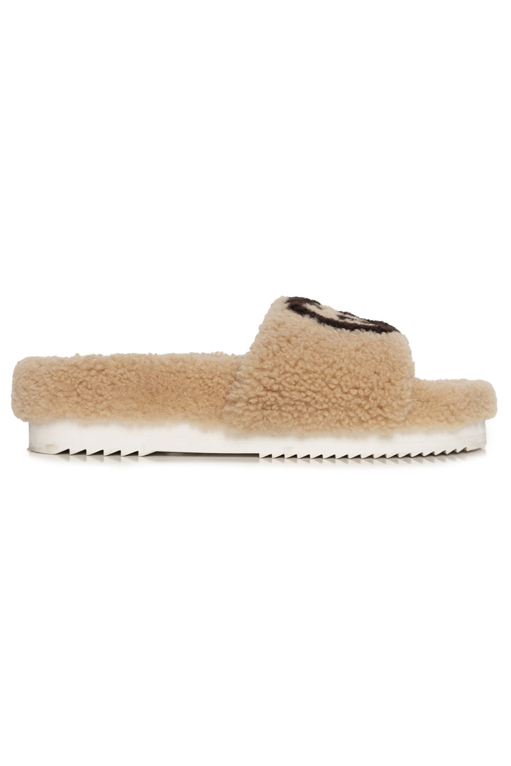 Gucci Size 40 Interlocking G Logo Shearling Slide Sandals