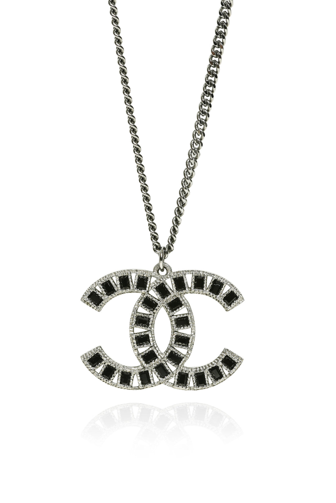 Chanel 2009 CC Square Crystal Long Pendant Necklace