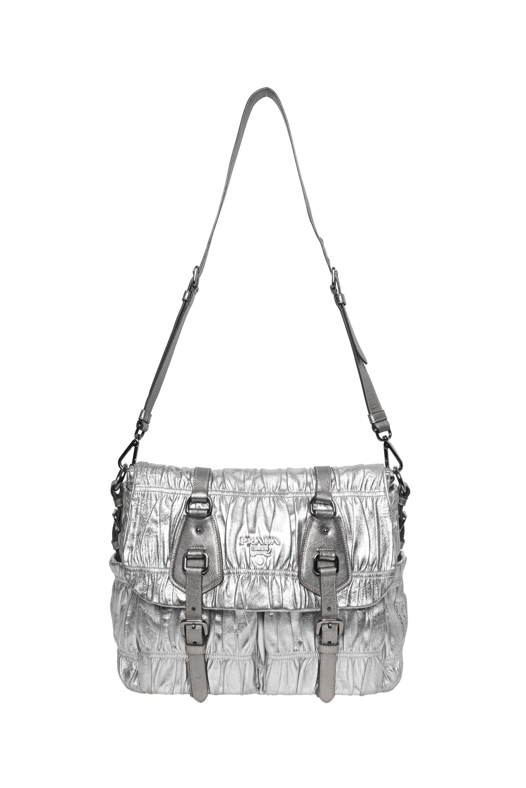 Prada Metallic Nappa Gaufre Leather Messenger Shoulder Bag