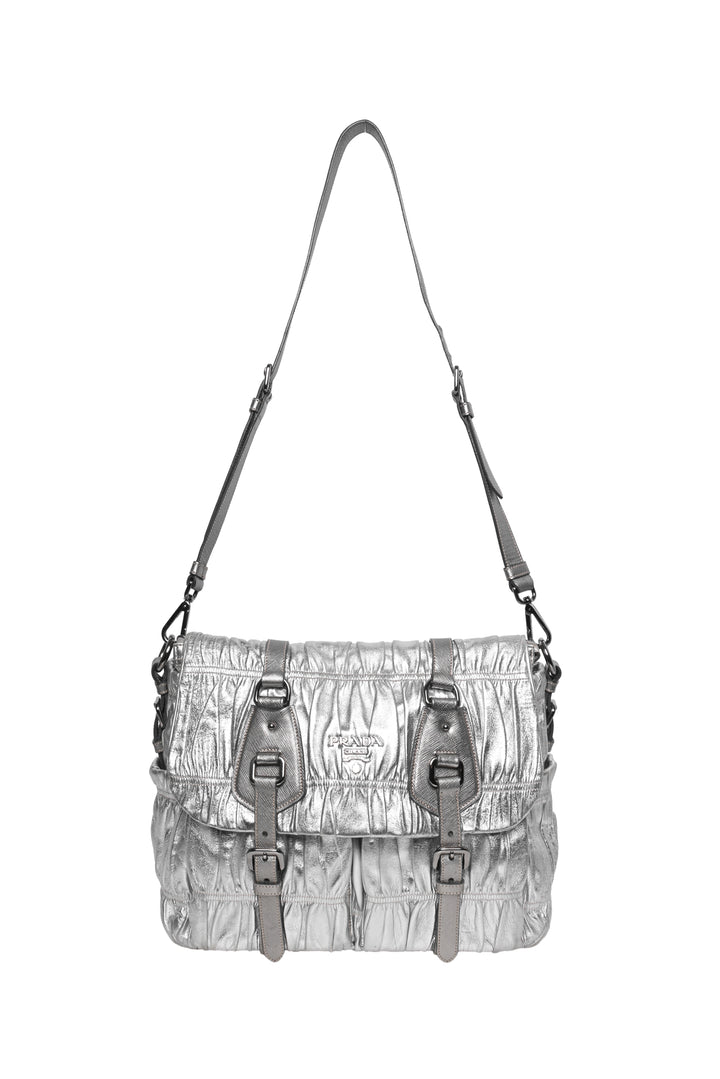 Prada Metallic Nappa Gaufre Leather Messenger Shoulder Bag