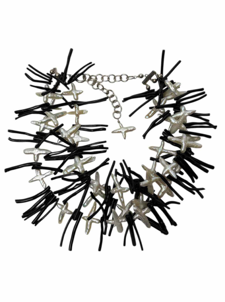 Skanda Multi Strand Black & White Coral Branch Necklace