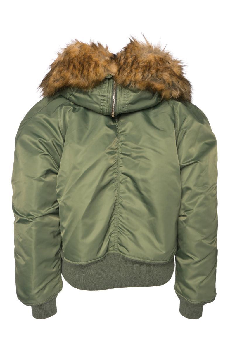 The Kooples Size 2 Multi-colour Faux Fur Hood Bomber Jacket
