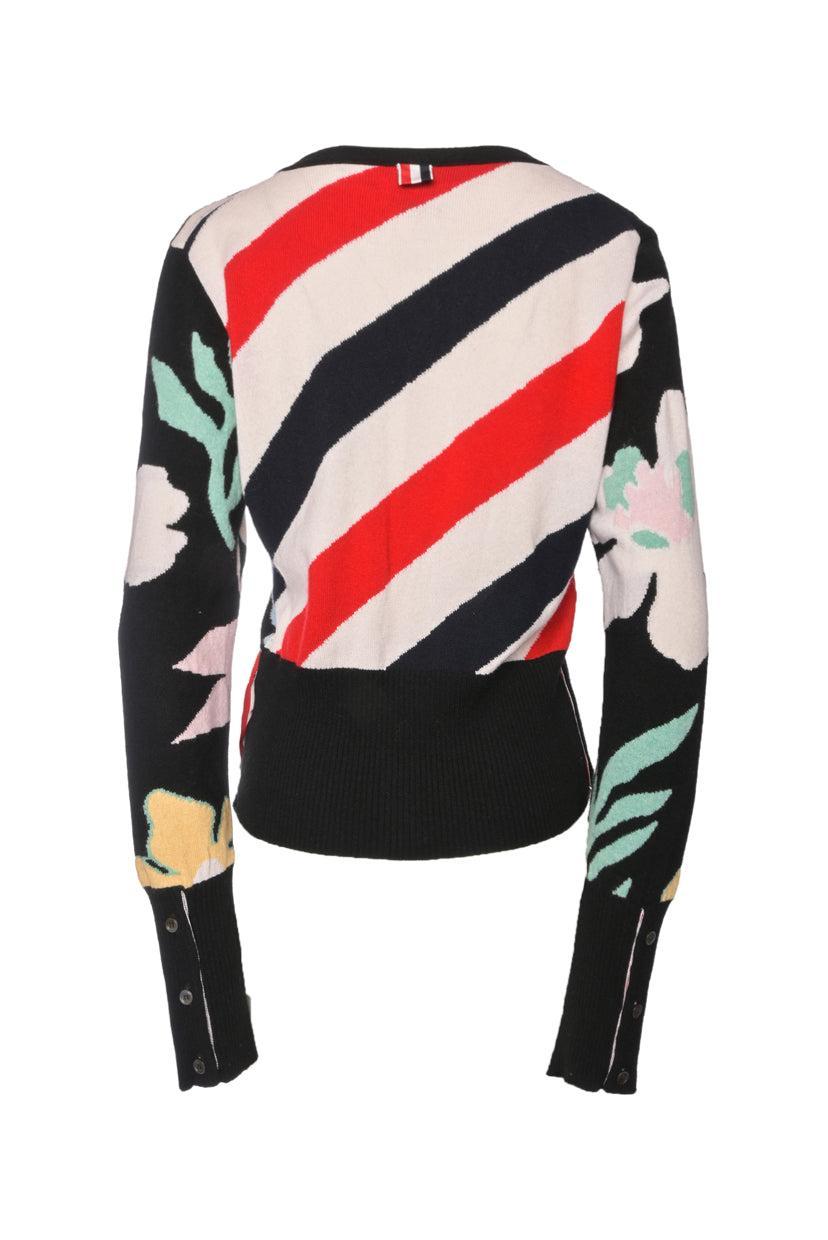 Thom Browne Size 1 Floral Intarsia Cashmere Cardigan