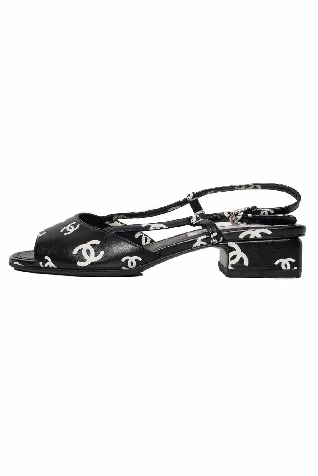 Chanel Size 37 Monogram Lambskin CC Slingback Sandals