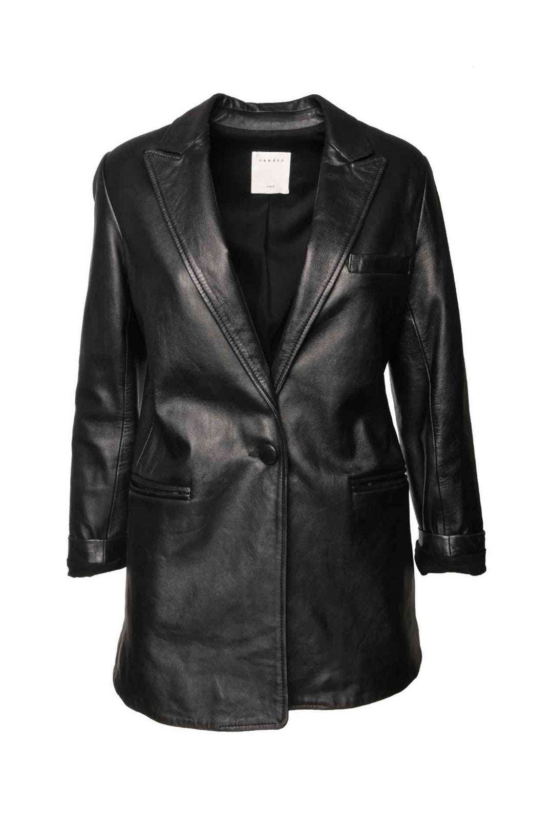 Sandro Size 2 Lamb Leather Single Button Blazer