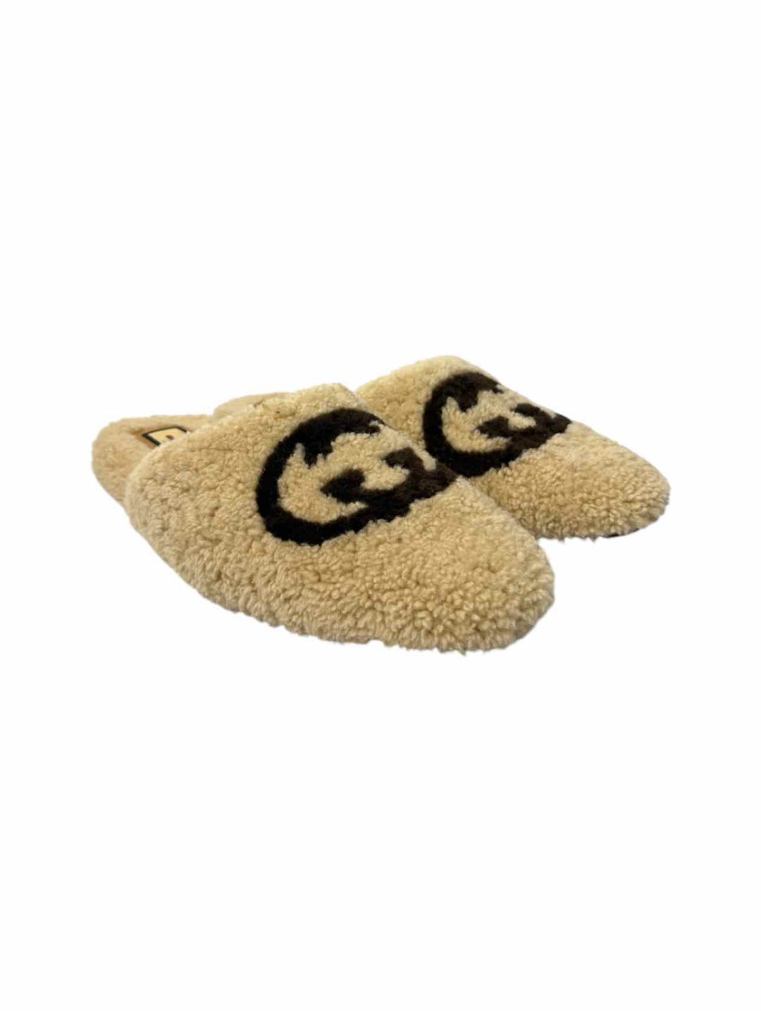 Gucci Size 38 Eileen Shearling GG Logo Slipper Flats