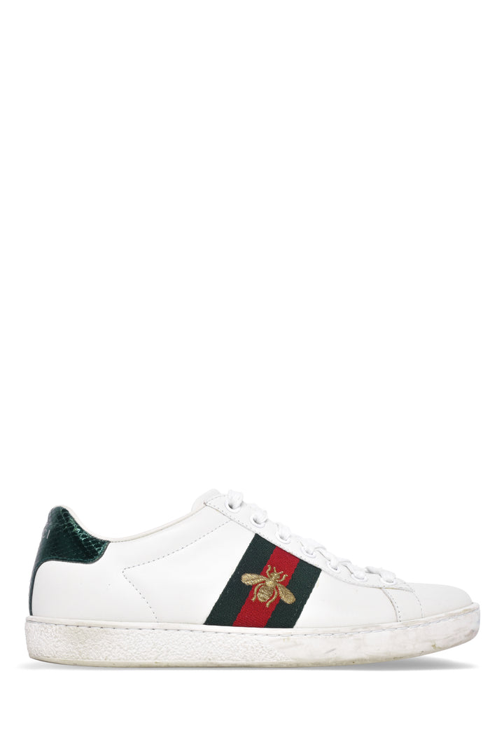 Gucci Size 36 Ace Bee Embroidered Web Stripe Leather Low Top Sneaker