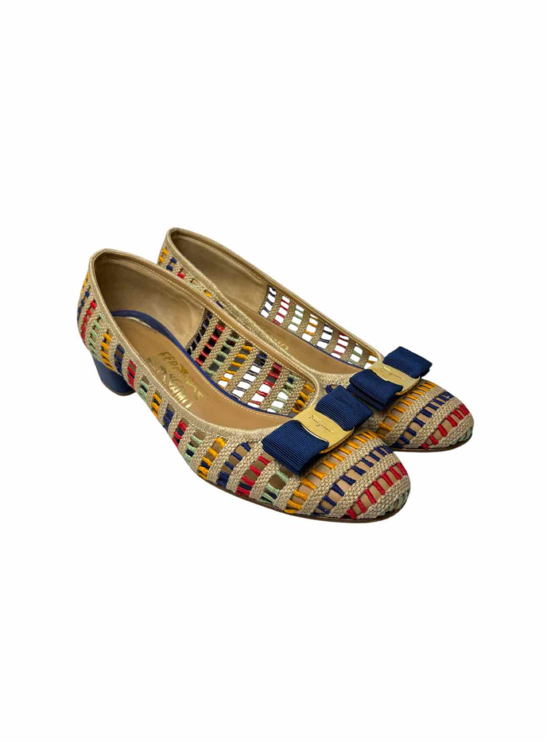 Ferragamo Size 8.5 Vara Crochet Knit Pumps