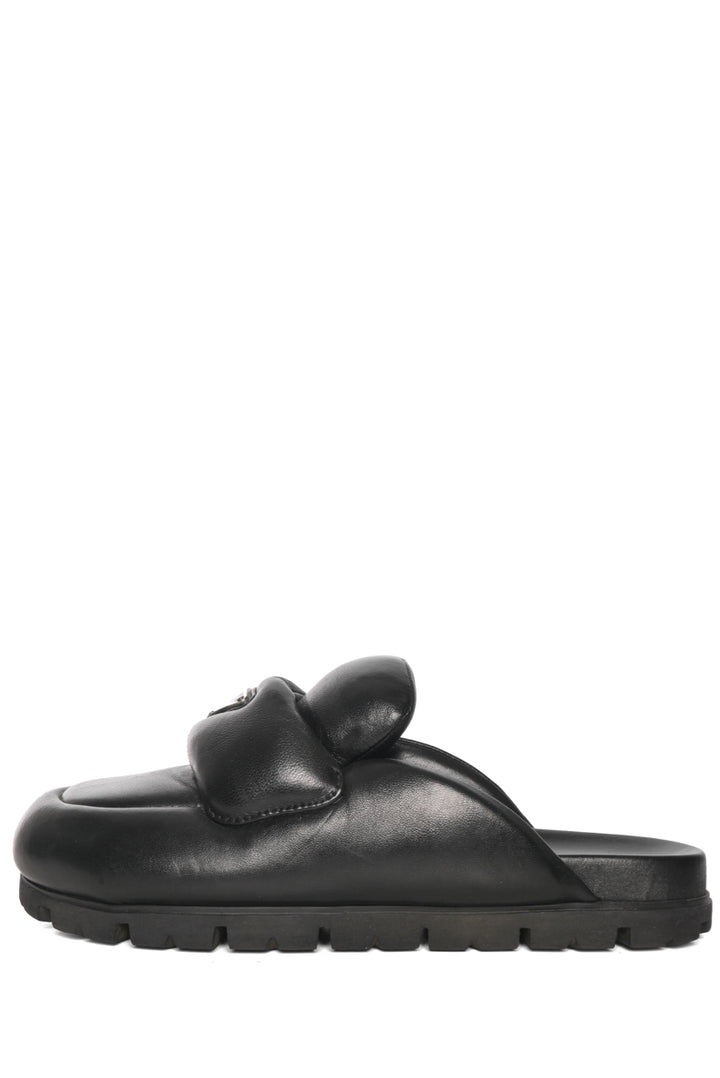 Prada Size 38 Lug Sole Triangle Logo Soft Padded Nappa Leather Mules