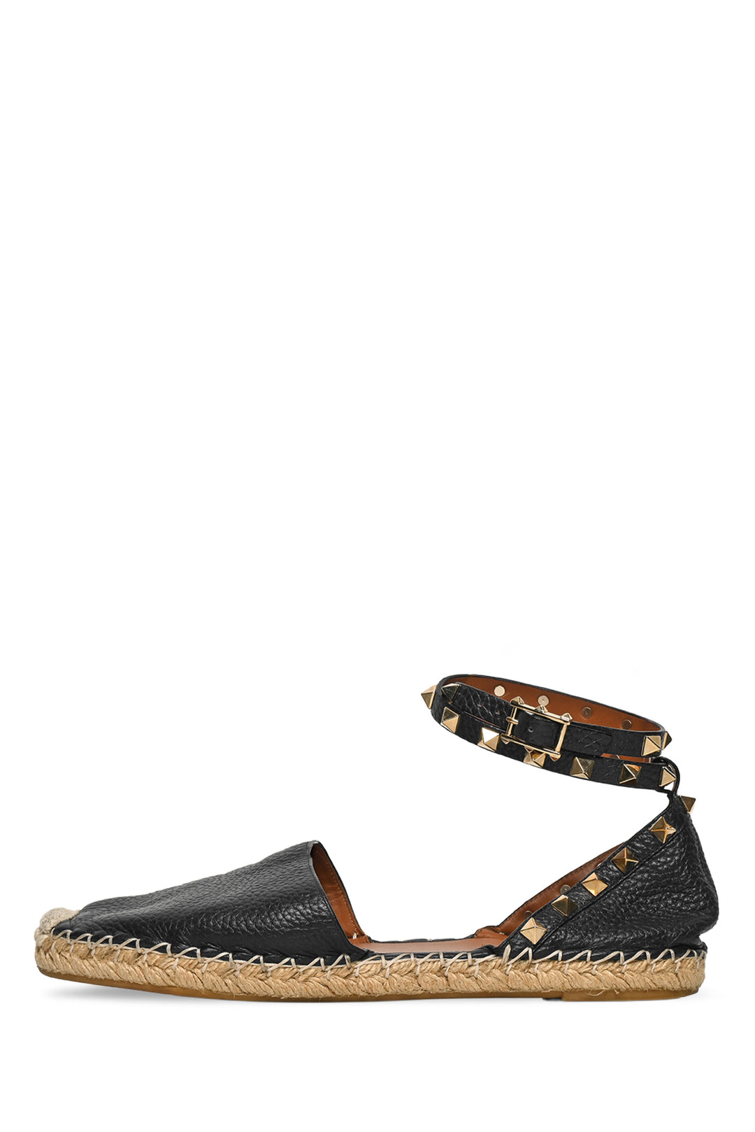 Valentino Size 38 Rockstud Ankle Wrap Flat Espadrille Sandals