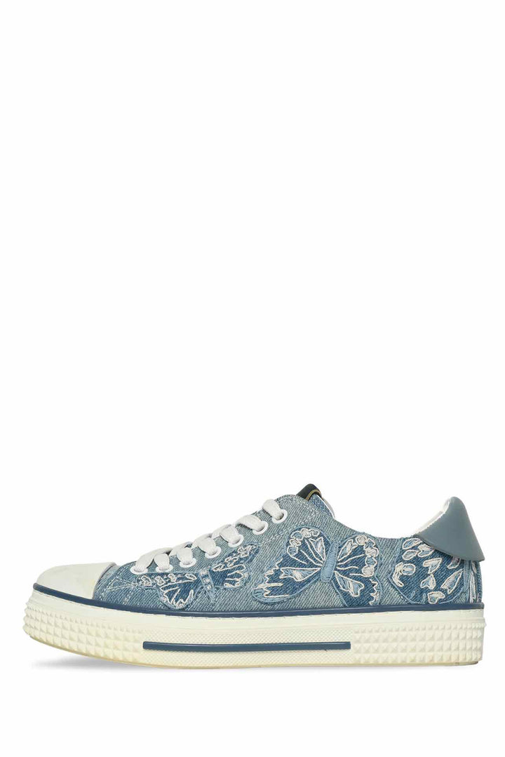 Valentino Size 36.5 Denim Butterfly Embroidered Sneaker