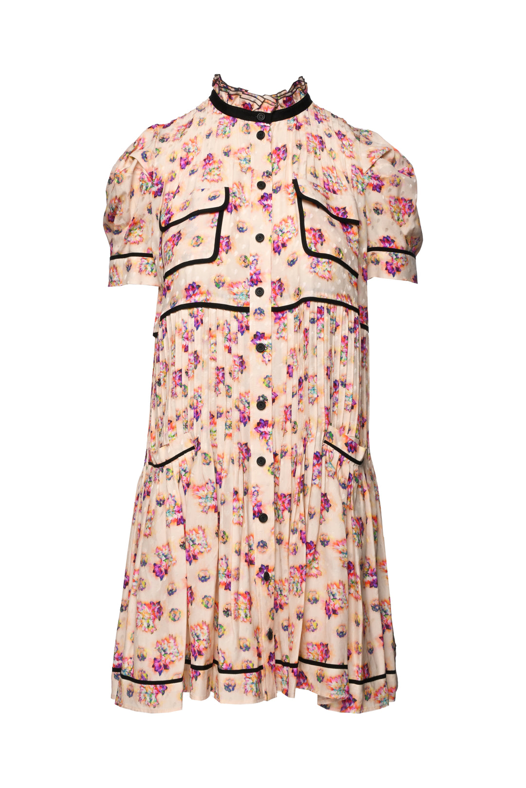 Louis Vuitton Size 6 Floral Pleated Silk Mini Dress
