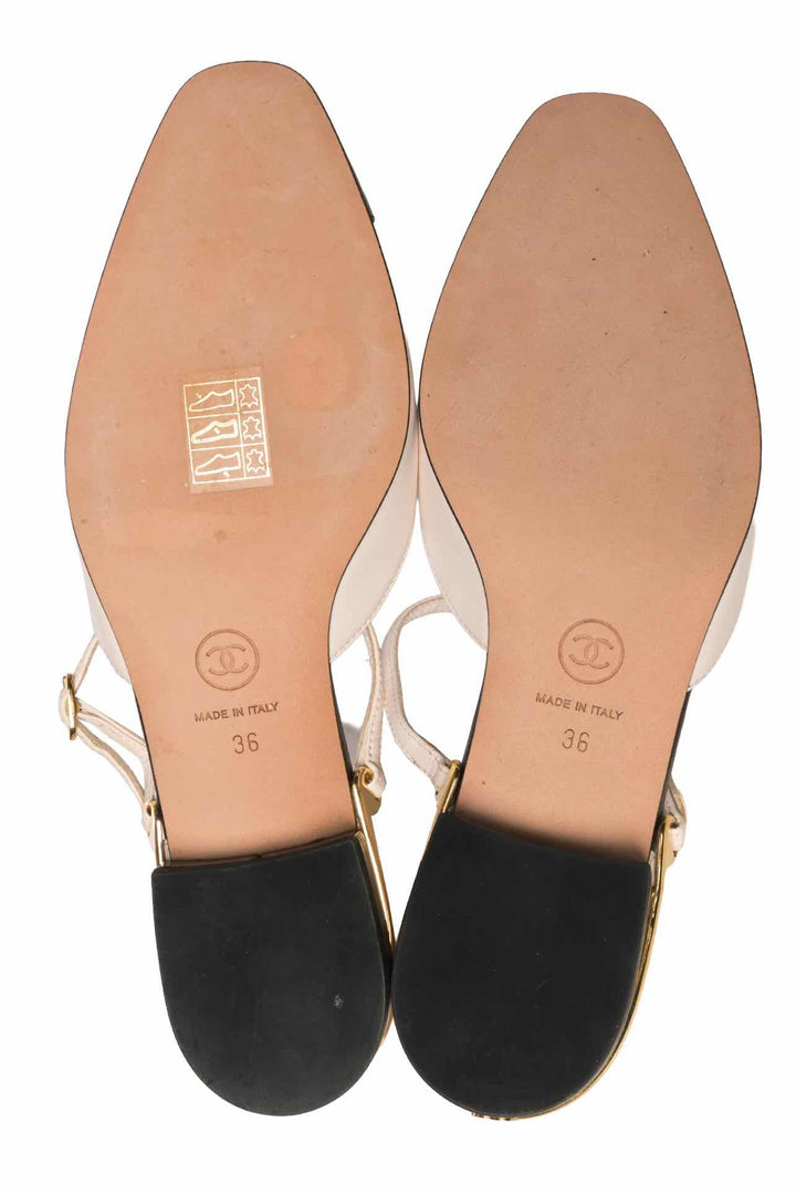 Chanel Size 36 Leather CC Cap Toe Ankle Strap Flats