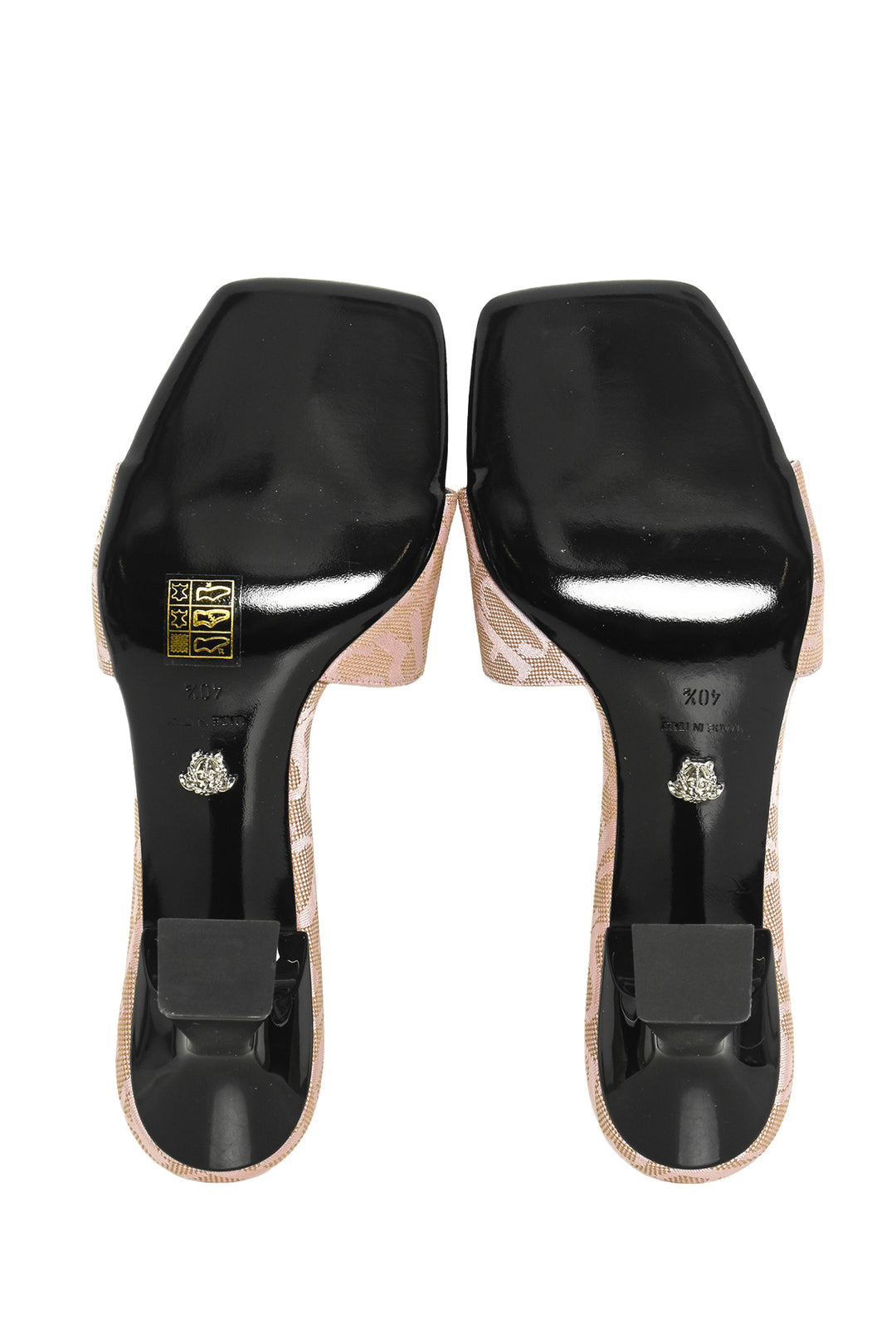Versace Size 40.5 Flare Heel Jacquard Logo Sandals
