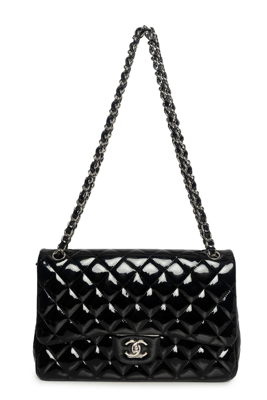 Chanel 2012 Quilted Patent Leather Jumbo Double Flap Shoulder Bag
