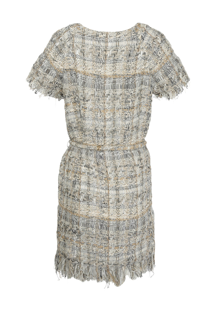 Chanel Size 38 2018 Cruise Collection Zip Front Fringe Trim Tweed Dress