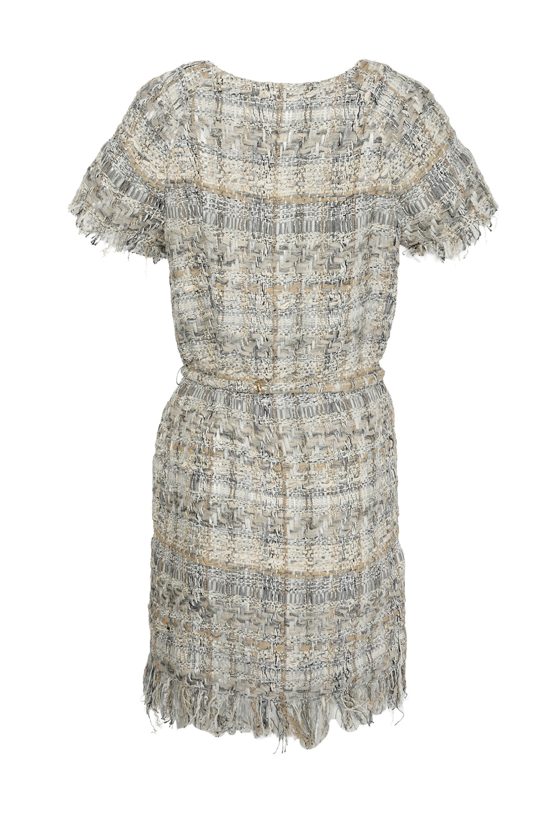 Chanel Size 38 2018 Cruise Collection Zip Front Fringe Trim Tweed Dress