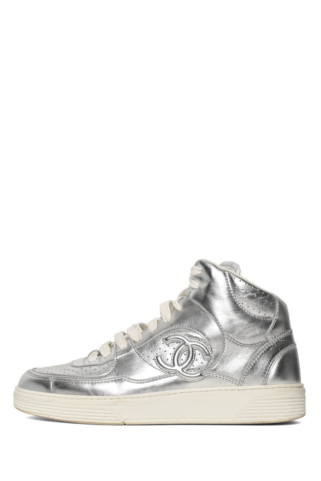 Chanel Size 38.5 High Top CC Sneakers