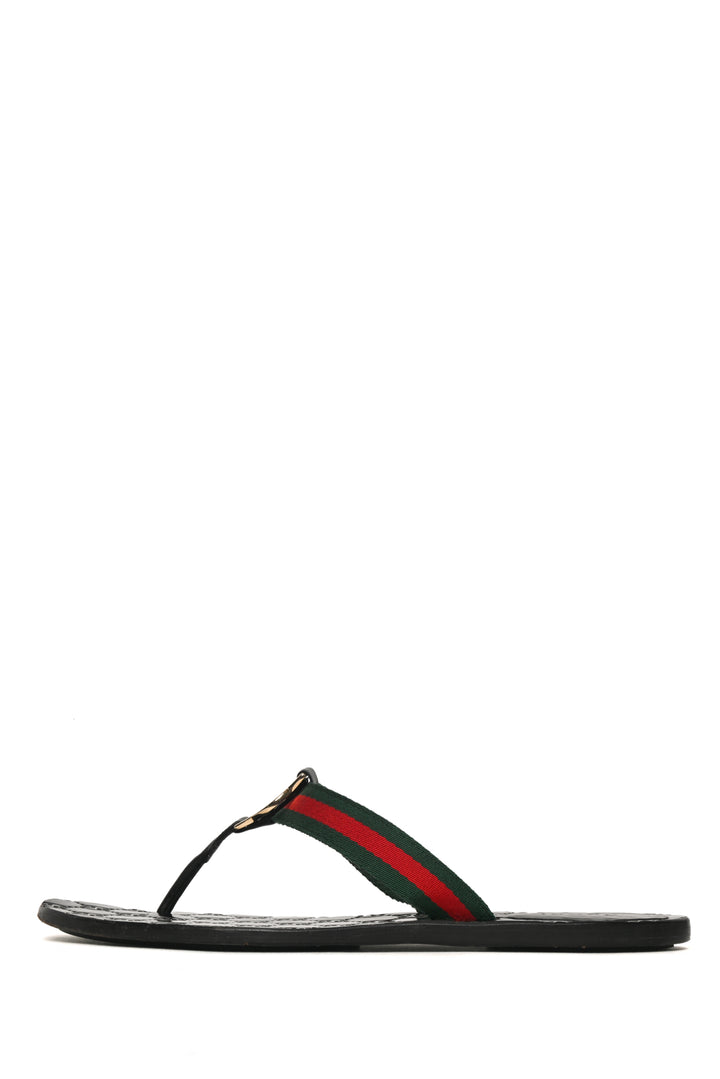 Gucci Size 39 GG Embossed Leather & Web Thong Sandals