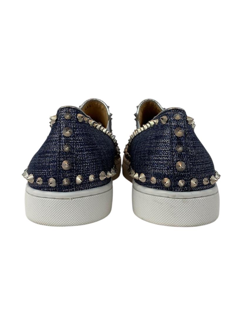 Christian Louboutin Men's Shoe Size 43.5 Denim Lame Lux Spikes Pik Boat Sneakers