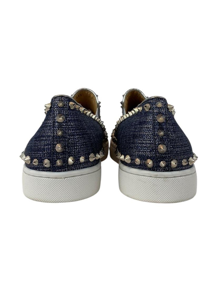 Christian Louboutin Men's Shoe Size 43.5 Denim Lame Lux Spikes Pik Boat Sneakers