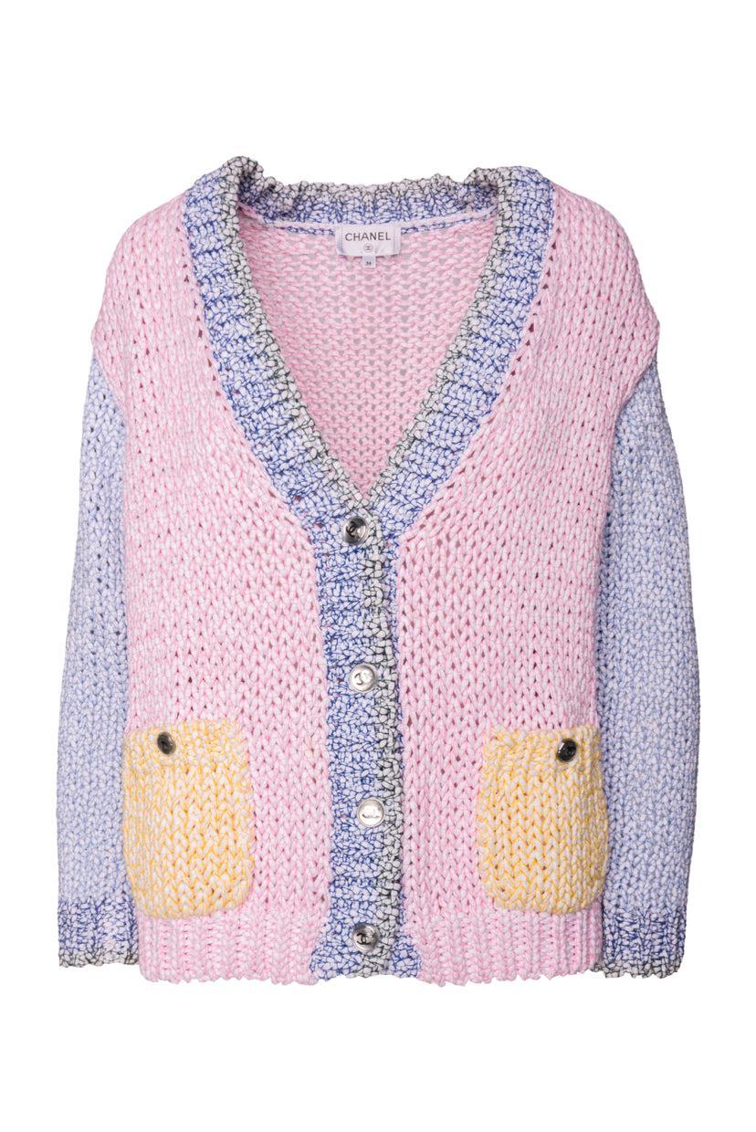 Chanel Size 36 2023 Woven Cotton Patchwork Knit Cardigan