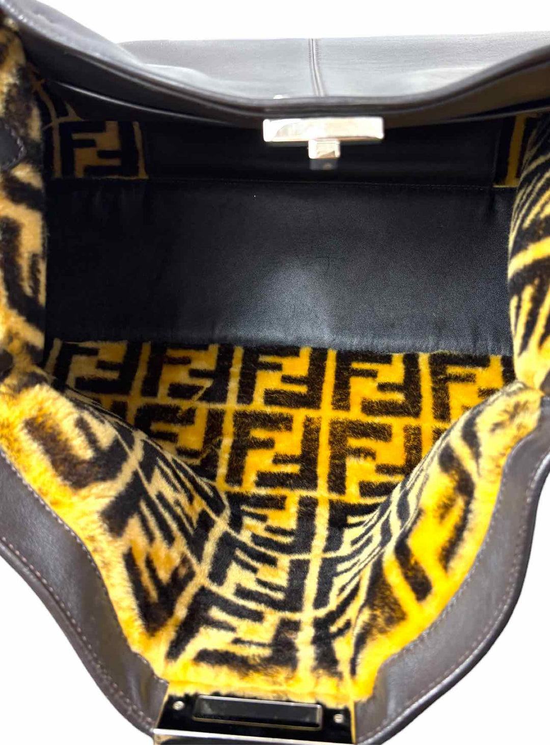 Fendi Peekaboo X-lite Leather Monogram Fur Lined Purse