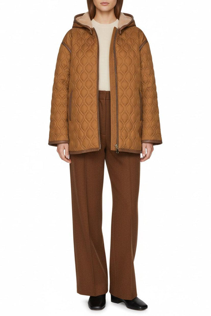 Sandro Size 36 Markle Leather Trim Hooded Quilted Coat