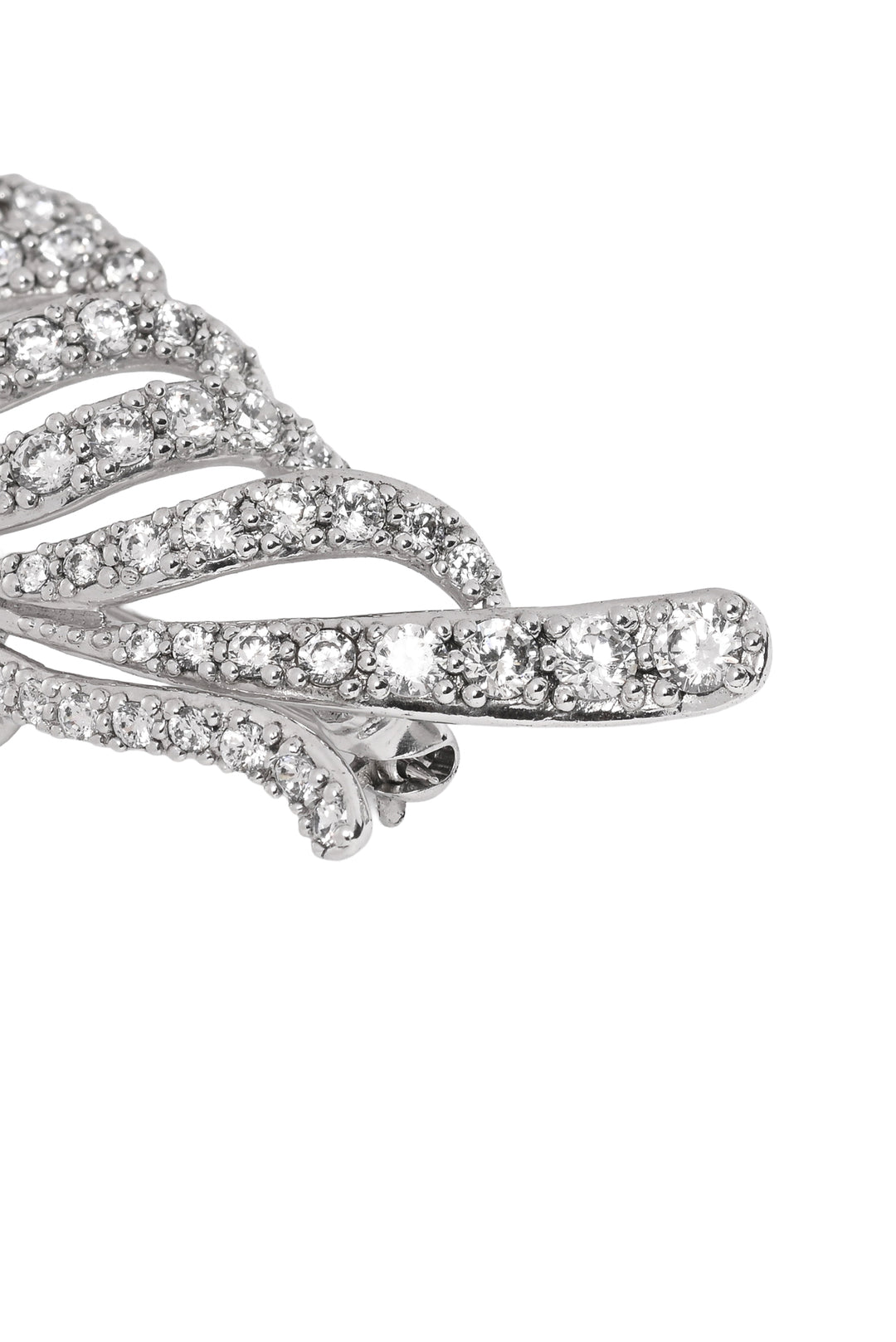 Arte Madrid Crystal Silver Feather Brooch
