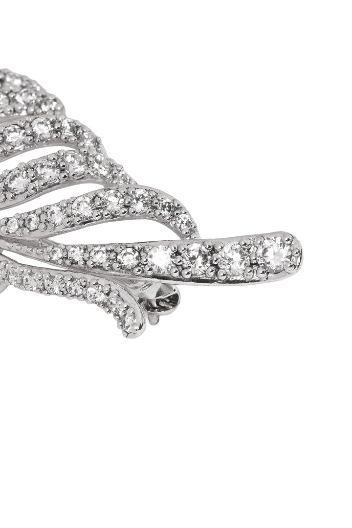 Arte Madrid Crystal Silver Feather Brooch