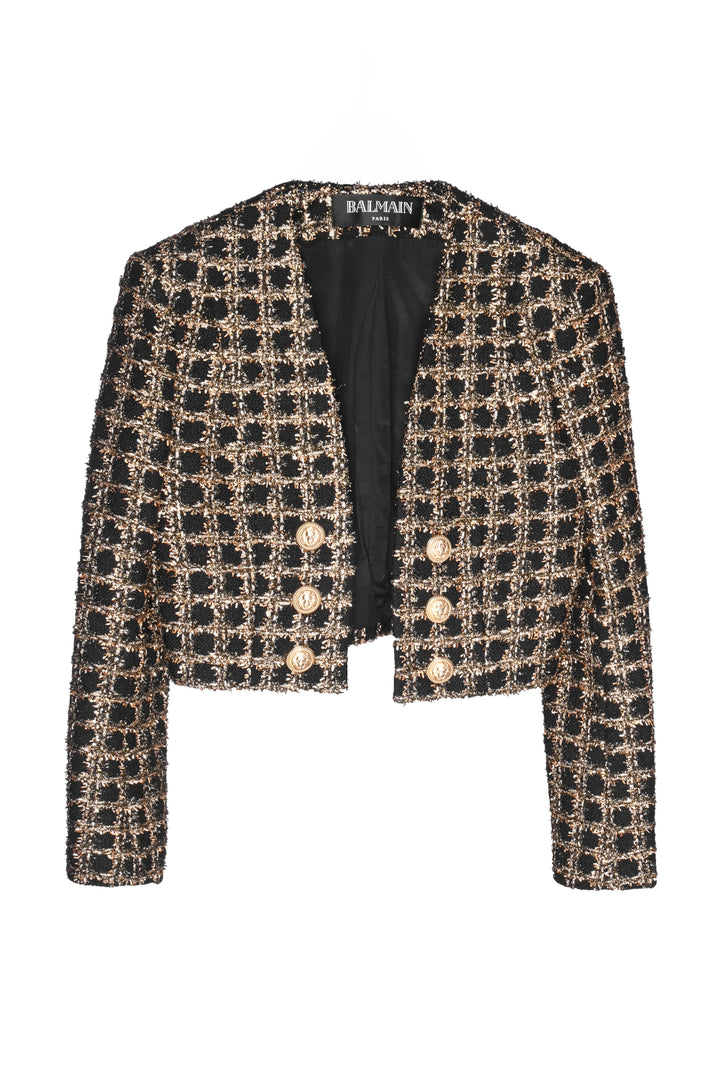 Balmain Size 40 Cropped Tweed Metallic Jacket