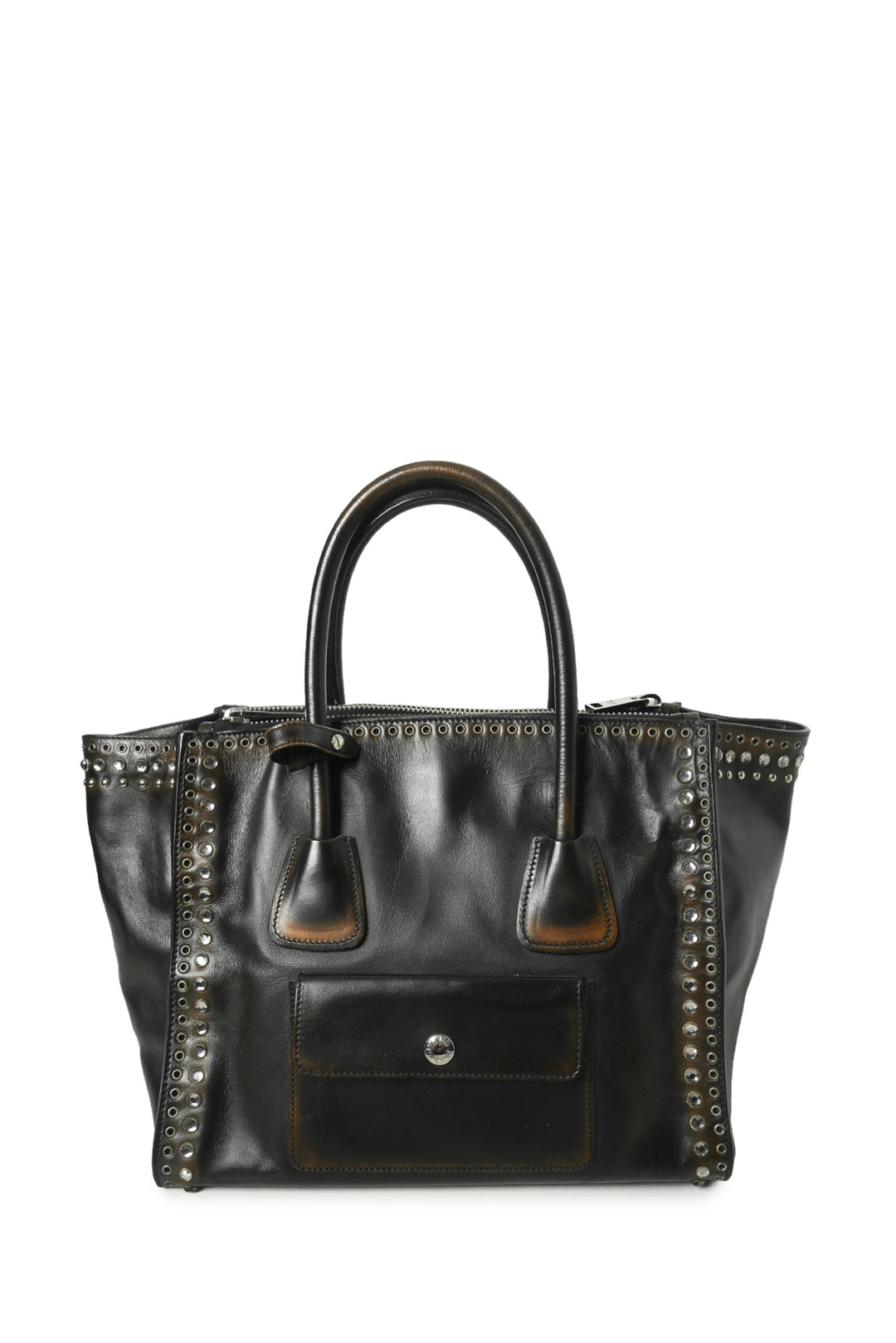 Prada Vitello Vintage Grommet Crystal Twin Tote
