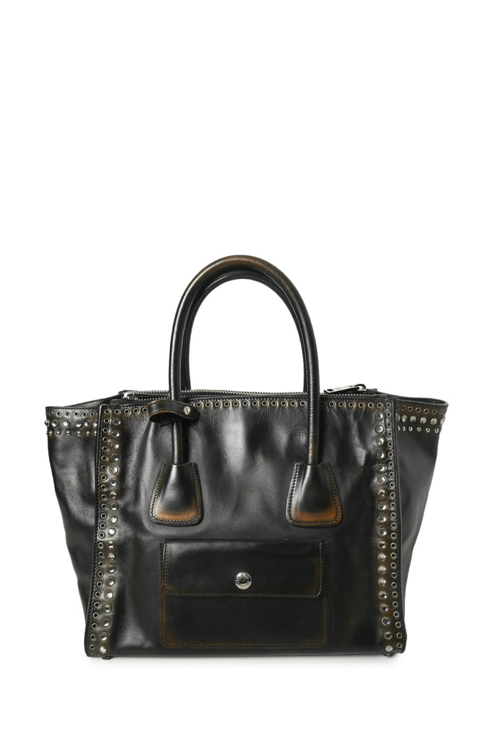 Prada Vitello Vintage Grommet Crystal Twin Tote