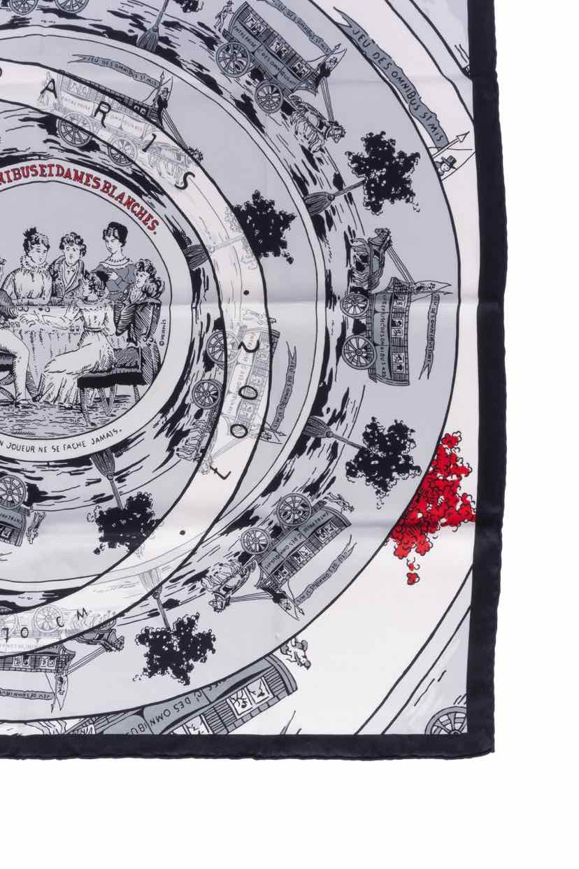 Hermes Jeu des Omnibus et Dames Blanches Square Silk Scarf