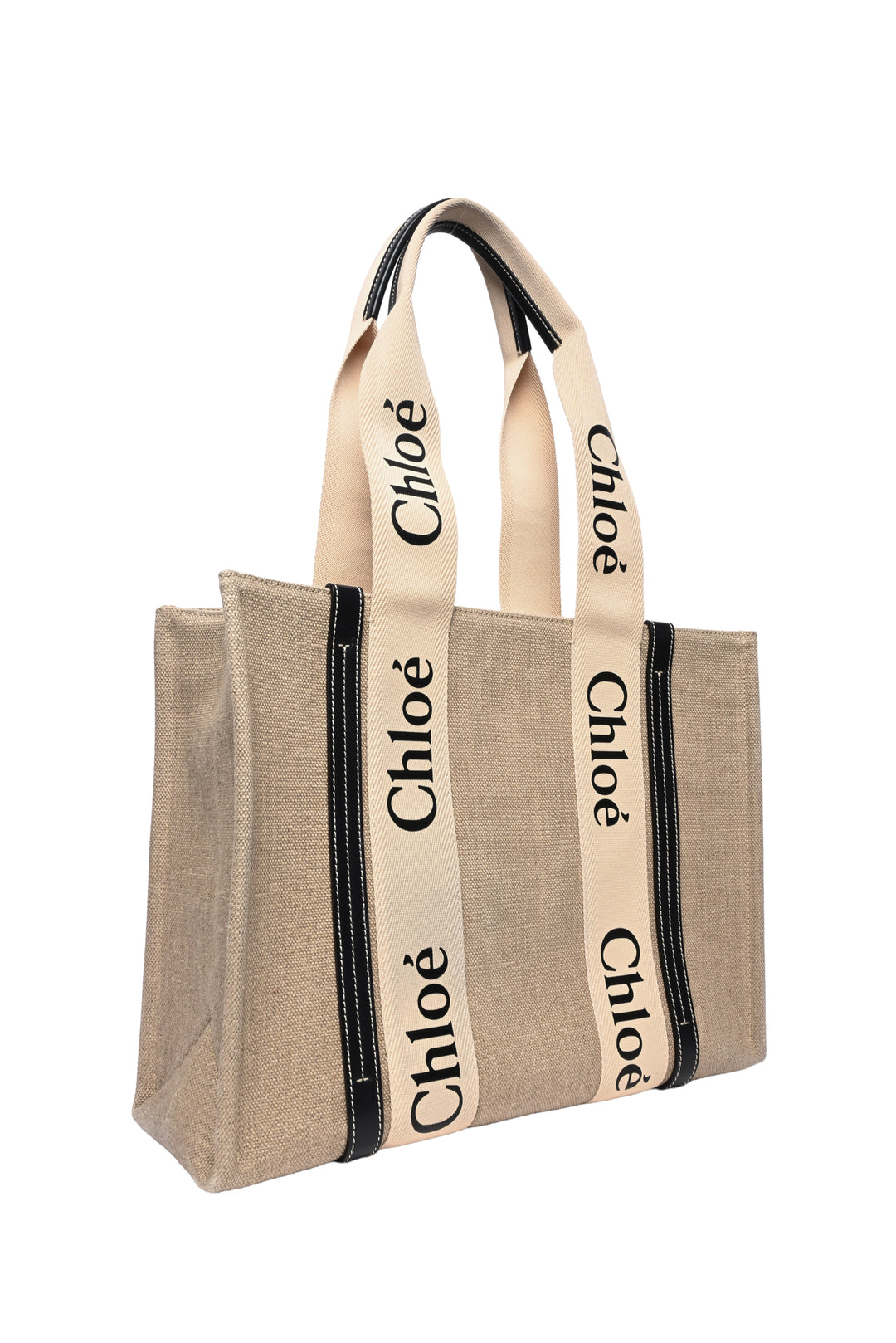 Chloe Logo Linen Medium Woody Tote Bag