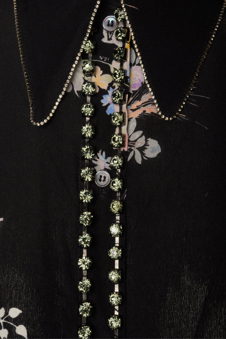 No. 21 Size 8 Crystal Embellished Floral Silk Blouse