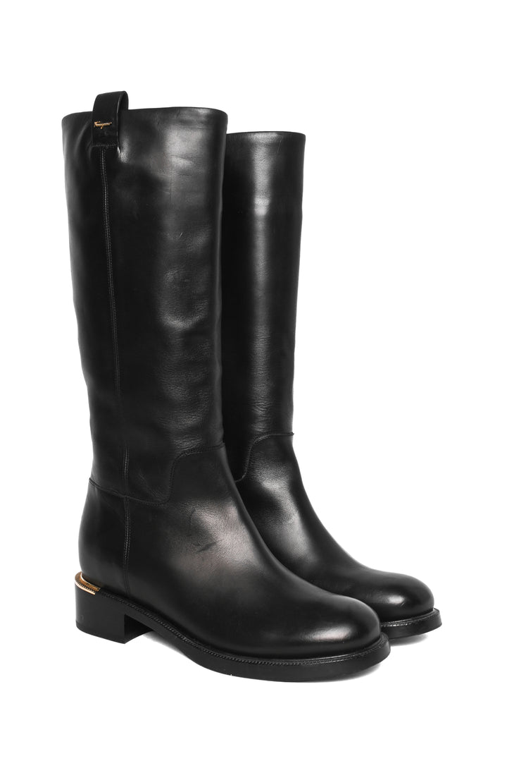 Salvatore Ferragamo Size 9 Liam Leather Knee Length Boots