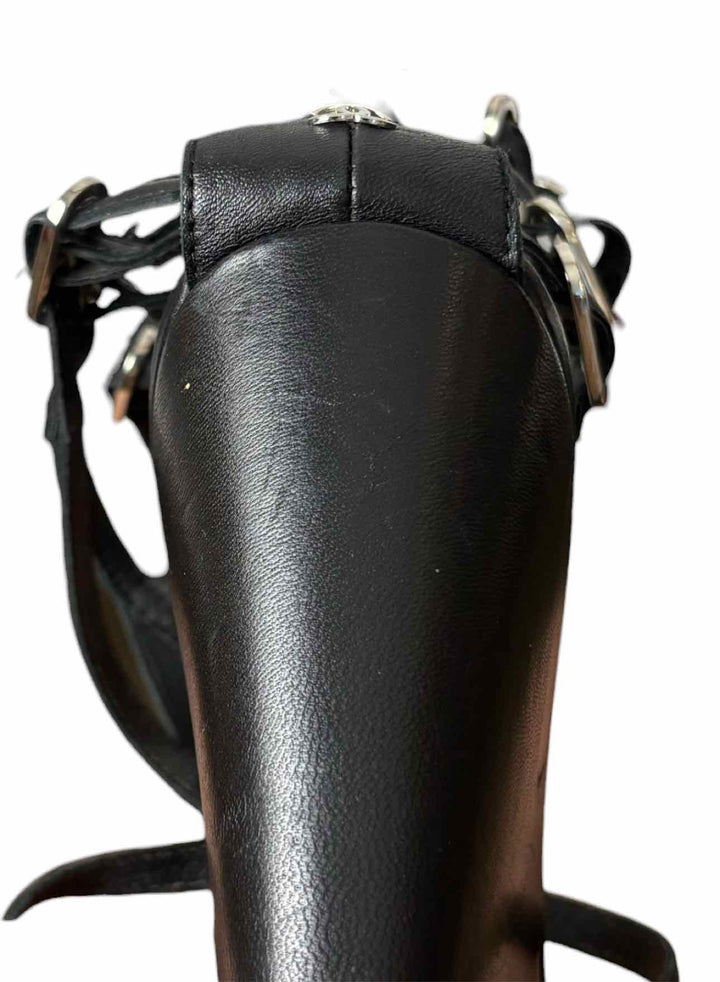 Chanel Size 38 Leather Gladiator Wedge Sandals