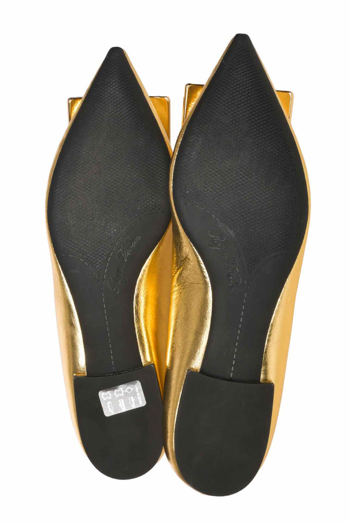 Roger Vivier Size 37.5 Gommettine Metallic Leather Ballet Flats
