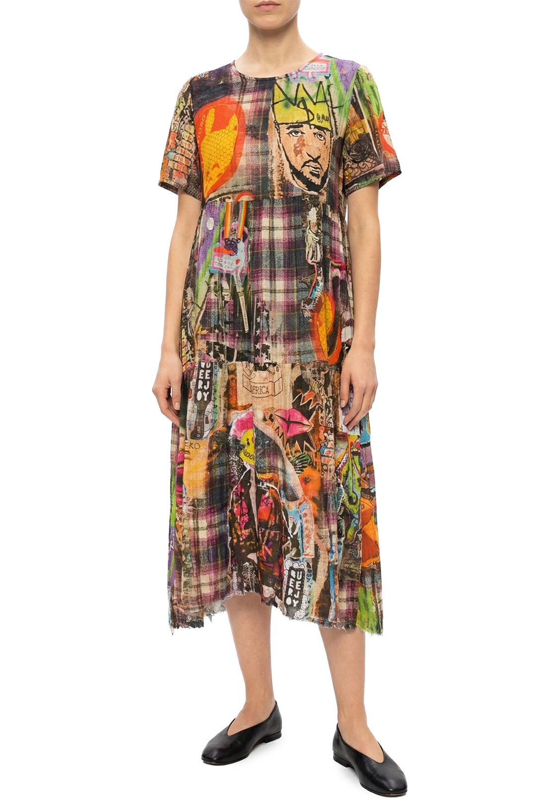 R13 Size S Graffiti Plaid Relaxed Midi Dress