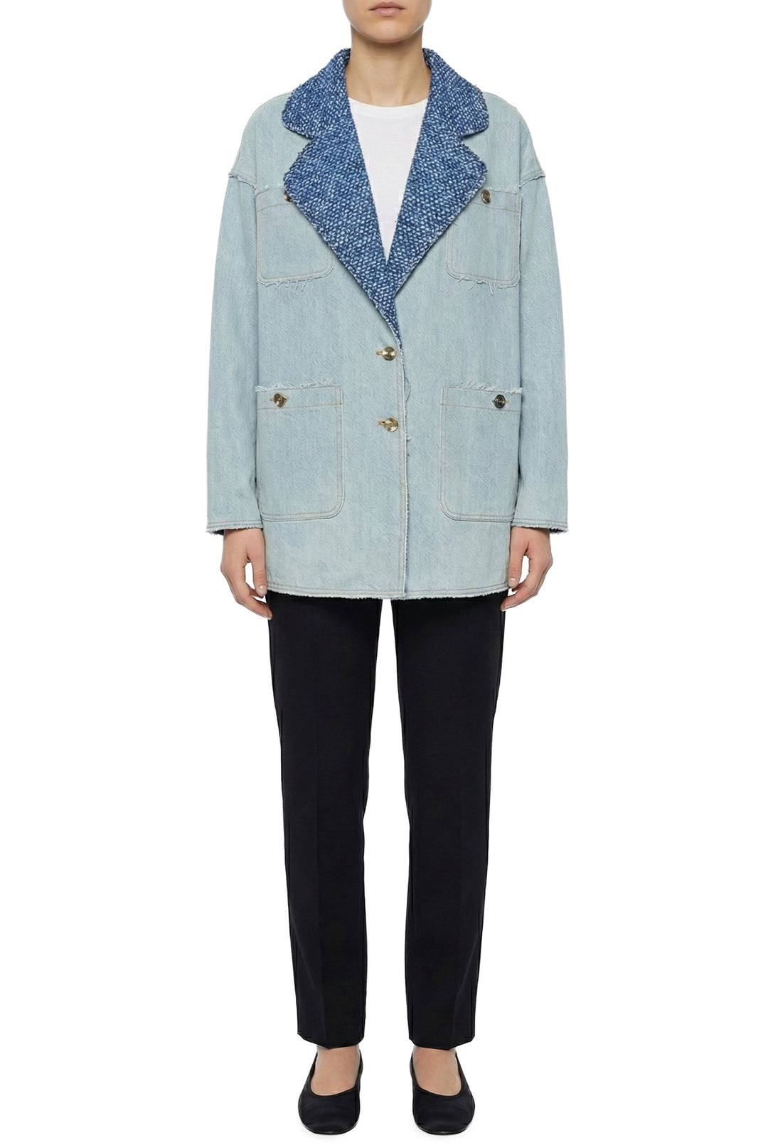 Chanel Size 36 Tweed & Denim Raw Edge Blazer Jacket